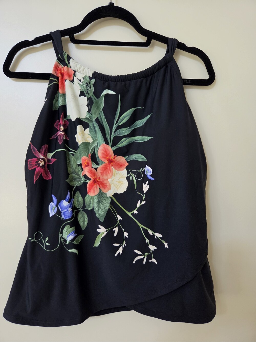 Jantzen Audrey Drape Tankini Bikini Top Floral Black Print NWT